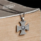 925 Silver Power Star Cross Pendant Necklace Punk Style Jewelry