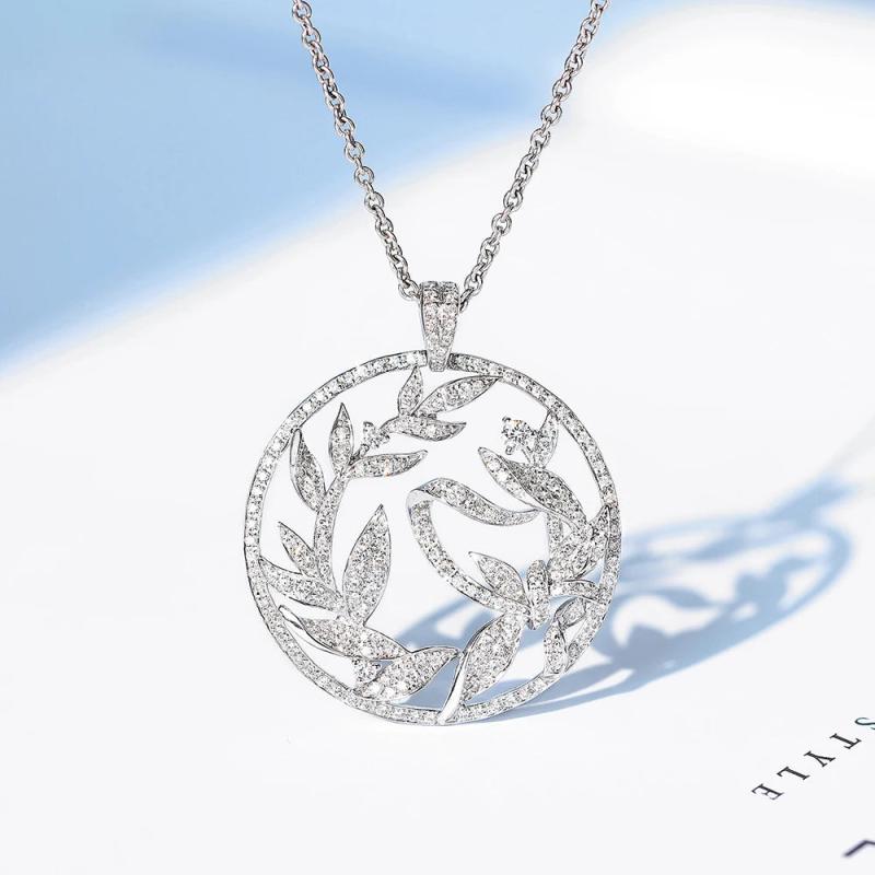 Women Necklace Round Leaf Necklace Female Charm Jewelry Bright Zircon