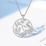 Women Necklace Round Leaf Necklace Female Charm Jewelry Bright Zircon