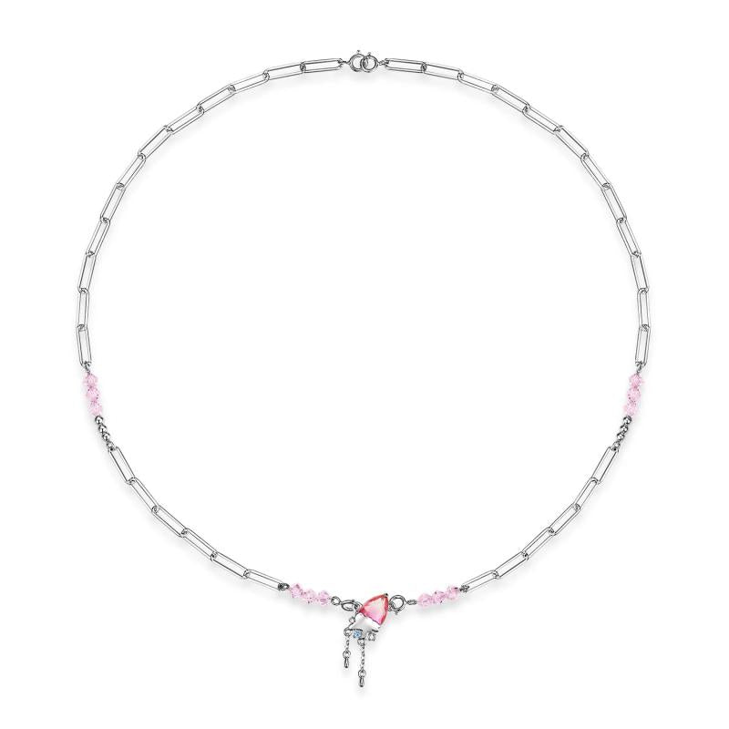 925 Silver Cherry Pink Pendant Necklace Y2K Style Women Birthday Gift