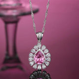 Water Drop Necklace High Carbon Diamond S925 Sterling Silver Cherry Pink Crystal