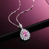 Water Drop Necklace High Carbon Diamond S925 Sterling Silver Cherry Pink Crystal