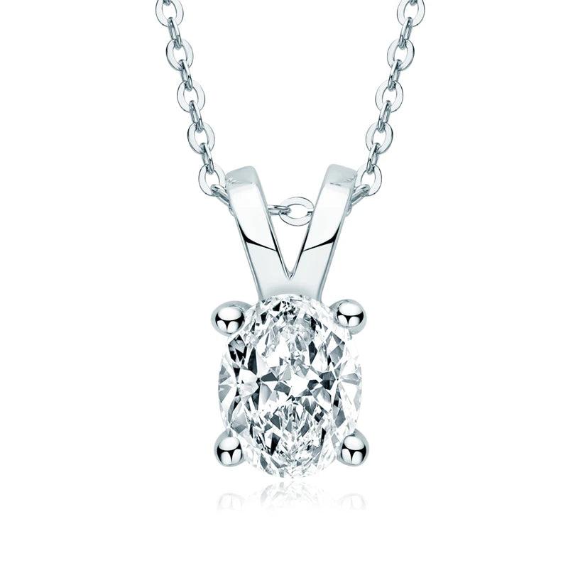 925 Sterling Silver 2.0ct Oval Cut Simulated Diamond Pendant Necklace