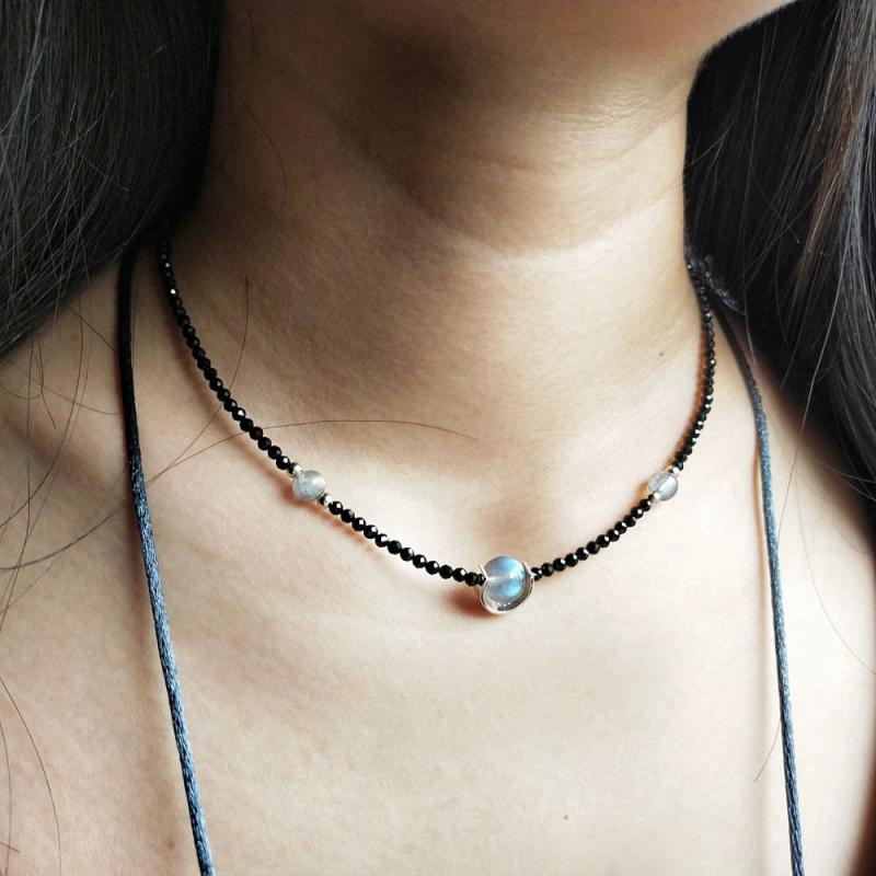 Labradorite Spinel Silver Necklace for Women