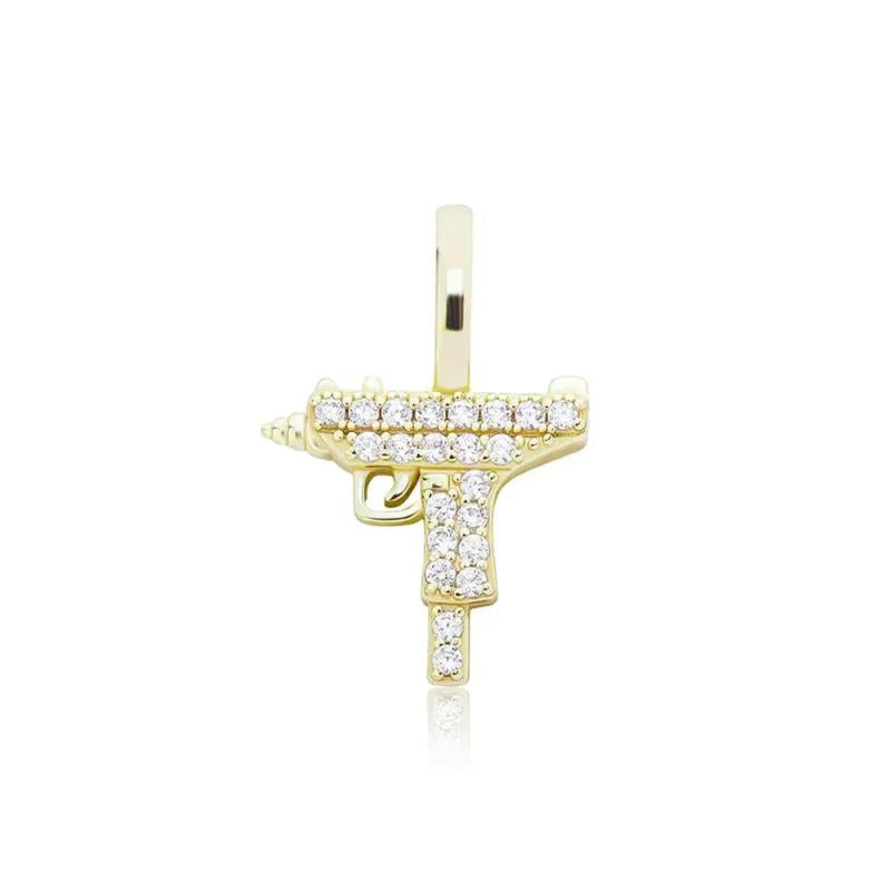 925 Sterling Silver Gun Pendant Iced Out Cubic Zirconia Hip Hop Jewelry