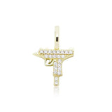 925 Sterling Silver Gun Pendant Iced Out Cubic Zirconia Hip Hop Jewelry