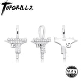 925 Sterling Silver Gun Pendant Iced Out Cubic Zirconia Hip Hop Jewelry