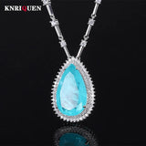 Sapphire Paraiba Tourmaline Pendant Necklace Lab Diamond Gemstone
