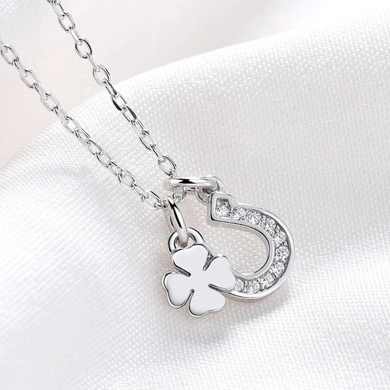 Sterling Silver U Letter Necklace Inlaid Zircon Clavicle Chain