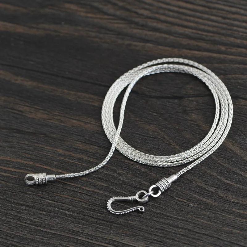 S925 Silver Retro Braided Horsewhip Chain Necklace