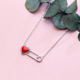 925 Silver Red Heart Paper Clip Pendant Necklace for Women