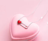 925 Silver Red Heart Paper Clip Pendant Necklace for Women
