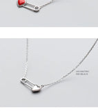 925 Silver Red Heart Paper Clip Pendant Necklace for Women