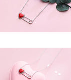 925 Silver Red Heart Paper Clip Pendant Necklace for Women