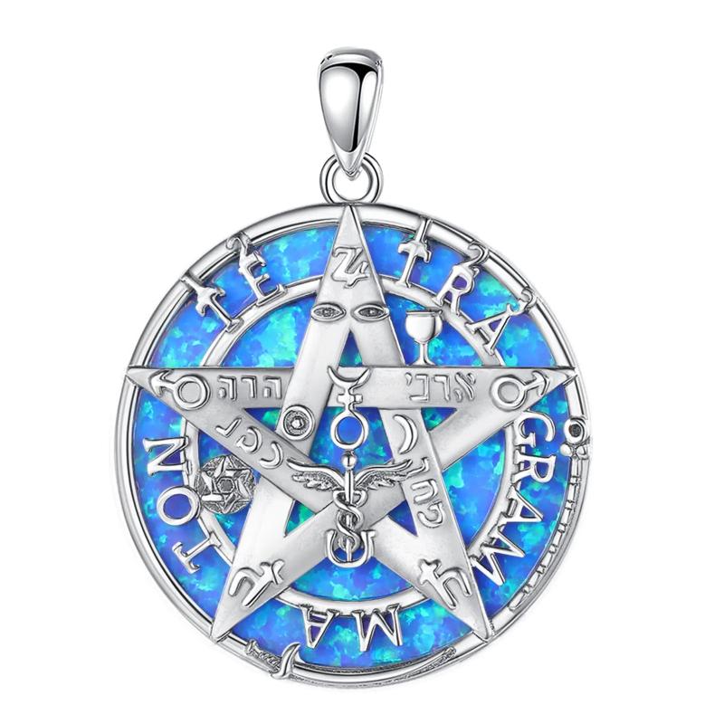 Eudora Silver Tetragrammaton Pentagram Necklace Malachite Pendant