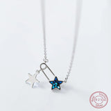925 Silver Double Star Paper Clip Pendant Choker Necklace