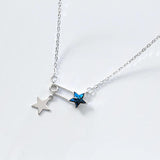 925 Silver Double Star Paper Clip Pendant Choker Necklace