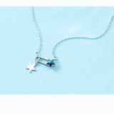 925 Silver Double Star Paper Clip Pendant Choker Necklace