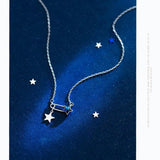 925 Silver Double Star Paper Clip Pendant Choker Necklace