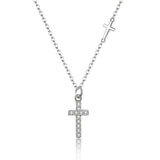 925 Silver Link Chain Zircon Cross Pendant Choker Necklace