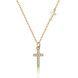 925 Silver Link Chain Zircon Cross Pendant Choker Necklace