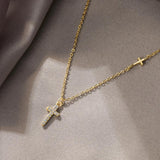 925 Silver Link Chain Zircon Cross Pendant Choker Necklace