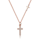 925 Silver Link Chain Zircon Cross Pendant Choker Necklace