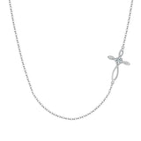 925 Silver CZ Sideway Cross Pendant Choker Necklace