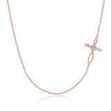 925 Silver CZ Sideway Cross Pendant Choker Necklace