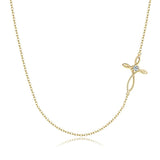 925 Silver CZ Sideway Cross Pendant Choker Necklace