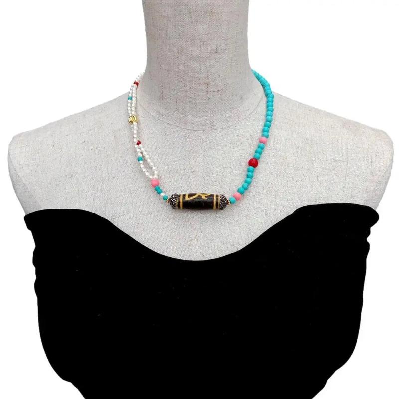 Shell Pearl Turquoise Coral Agate Necklace