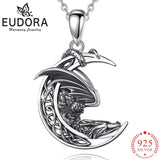 Eudora Silver Dragon Necklace Vintage Celtic Moon Pendant Gothic Jewelry