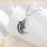 Eudora Silver Dragon Necklace Vintage Celtic Moon Pendant Gothic Jewelry