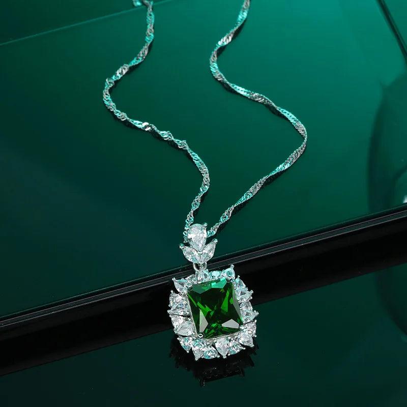 S925 Silver Diamond Turquoise Pendant Necklace
