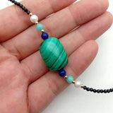 YYGEM 2mm Spinel Choker Necklace with Green Malachite Charm Gemstone