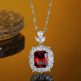 S925 Sterling Silver High Carbon Diamond Ruby Pendant Necklace