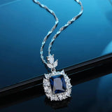 S925 Sterling Silver Diamond Sapphire Pendant Necklace