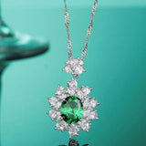 S925 Silver Emerald Necklace High Carbon Stone Full Diamond Pendant Necklace