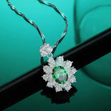 S925 Silver Emerald Necklace High Carbon Stone Full Diamond Pendant Necklace