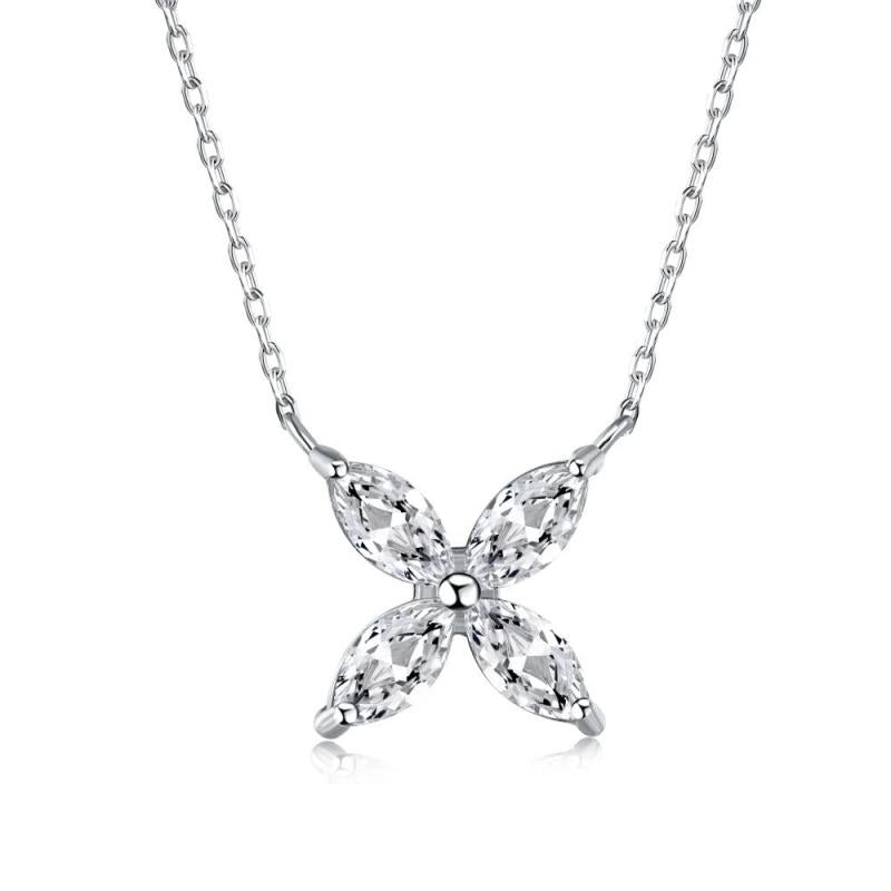 Sterling Silver Diamonds Four-leaf Clover Pendant Necklace