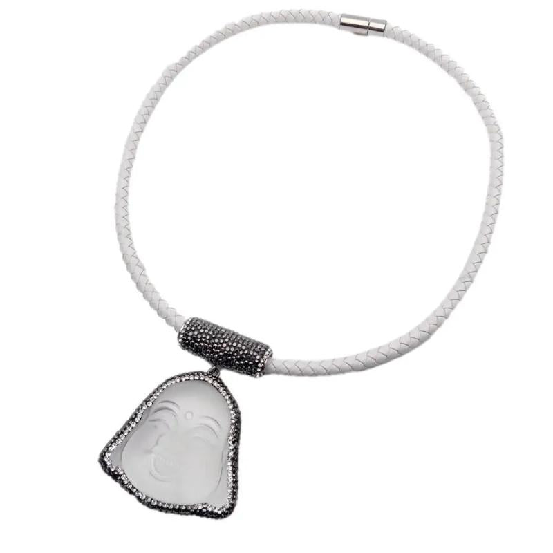 Clear Quartz Buddha Pendant Rhinestone Choker Necklace