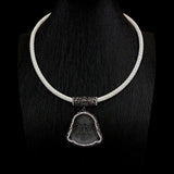 Clear Quartz Buddha Pendant Rhinestone Choker Necklace