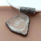 Clear Quartz Buddha Pendant Rhinestone Choker Necklace