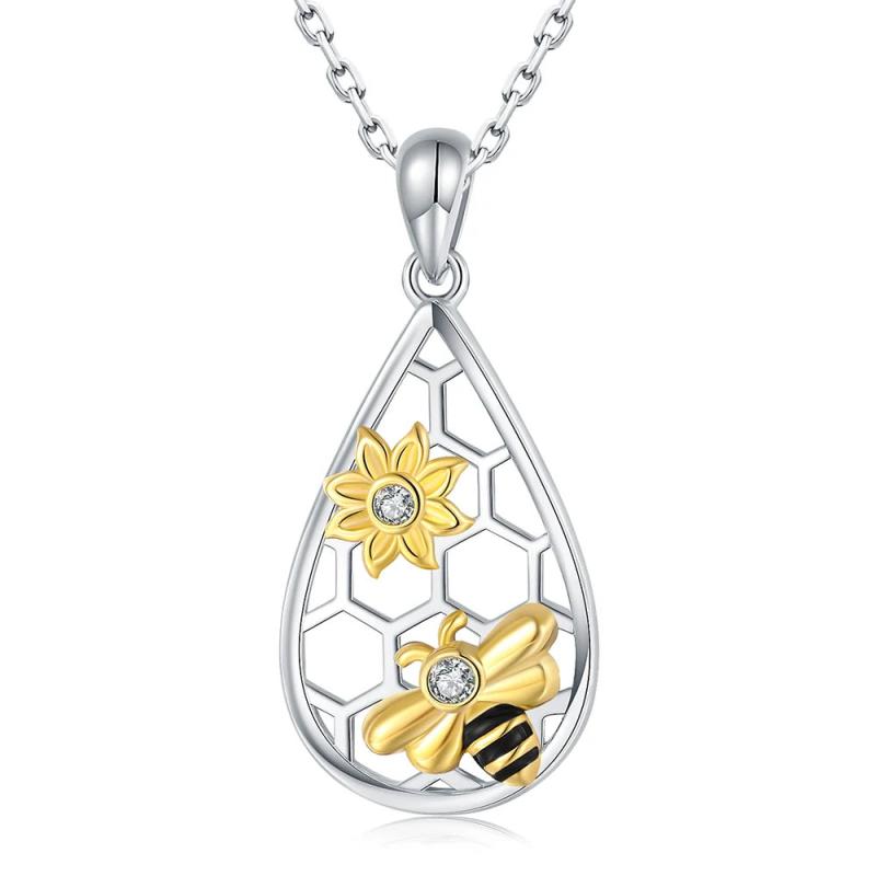 925-Sterling-Silver Honeycomb Sunflower Necklace
