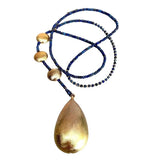 YYGEM Brushed Teardrop Pendant Lapis Lazuli Long Necklace