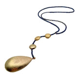 YYGEM Brushed Teardrop Pendant Lapis Lazuli Long Necklace