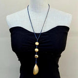 YYGEM Brushed Teardrop Pendant Lapis Lazuli Long Necklace