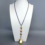 YYGEM Brushed Teardrop Pendant Lapis Lazuli Long Necklace