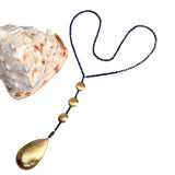 YYGEM Brushed Teardrop Pendant Lapis Lazuli Long Necklace