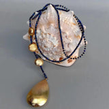 YYGEM Brushed Teardrop Pendant Lapis Lazuli Long Necklace